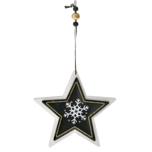 Λευκό μαύρο ξύλινο αστέρι στολίδι 11χ11εκ